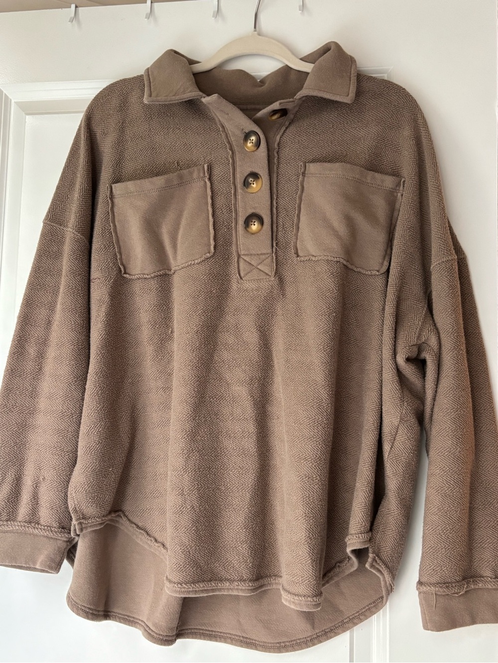 American Eagle Outfitters Taupe Button Pullover